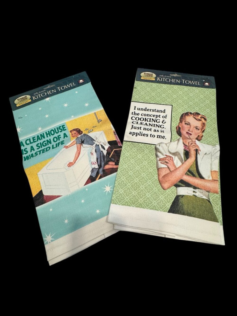 NEW Kitchen Towels Funny Retro 1960s Vintage Style Women Quotes Set